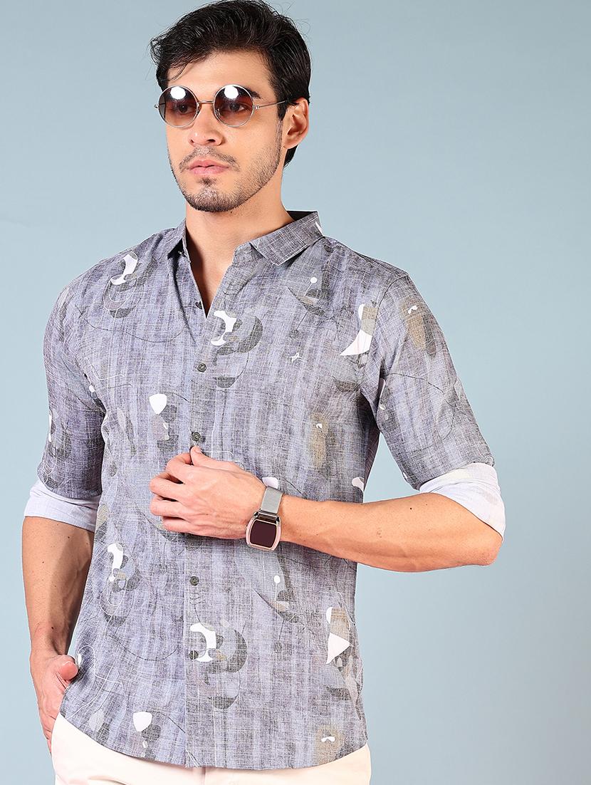 men printed long sleeve regular fit casual shirt