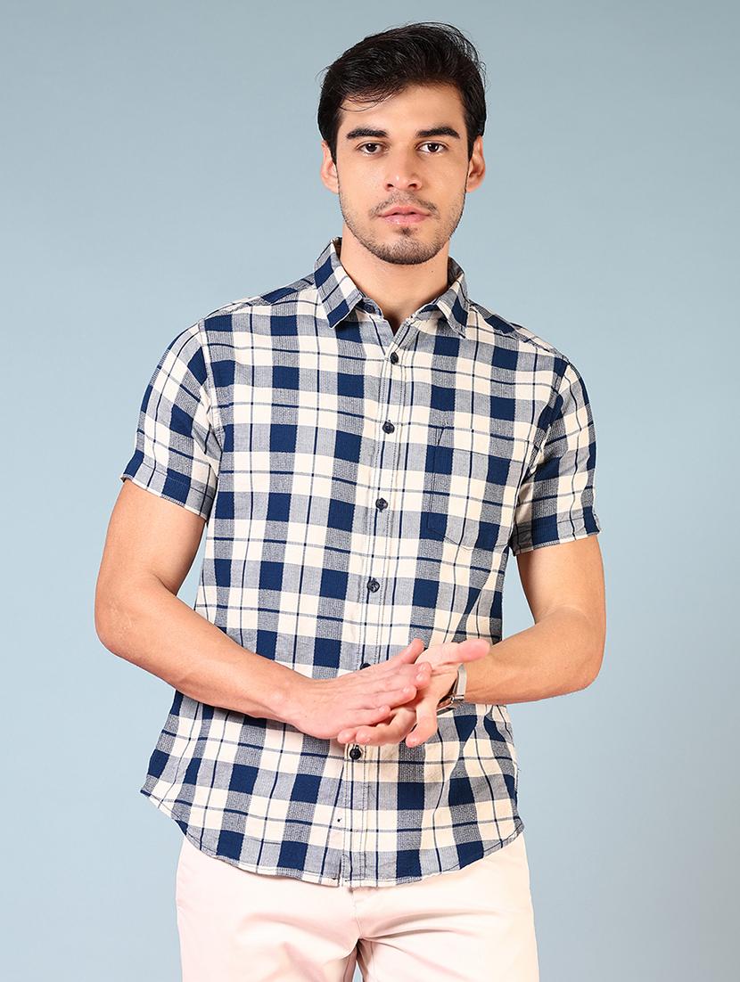 men checkered short sleeve regular fit casual shirt