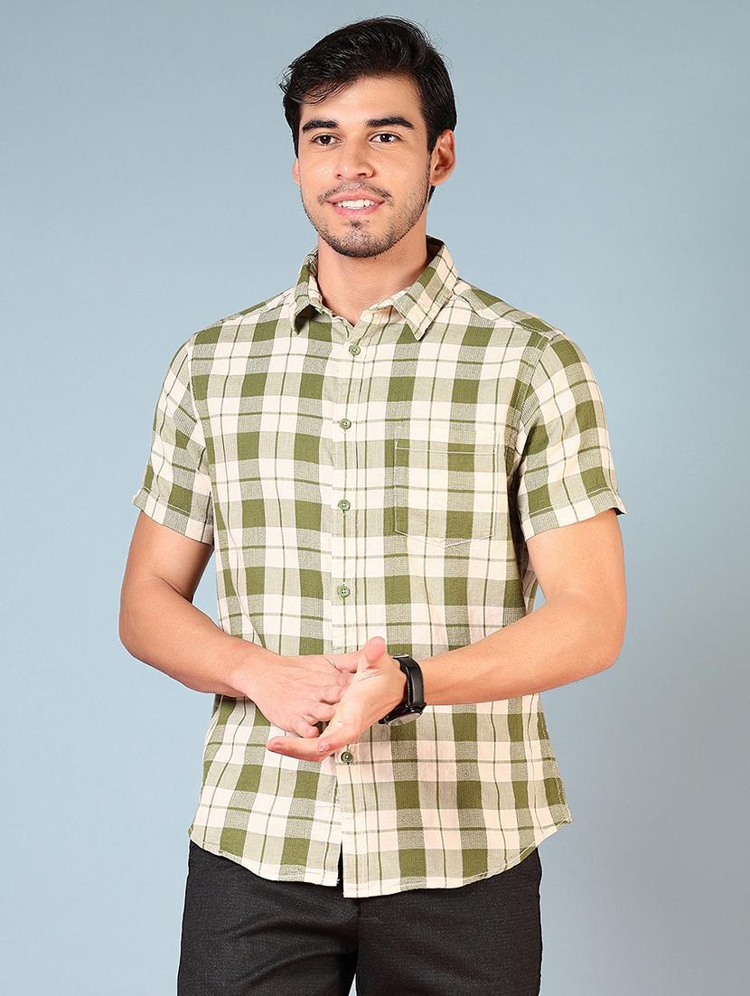 men checkered short sleeve regular fit casual shirt - 21765927 - Standard Image - 1
