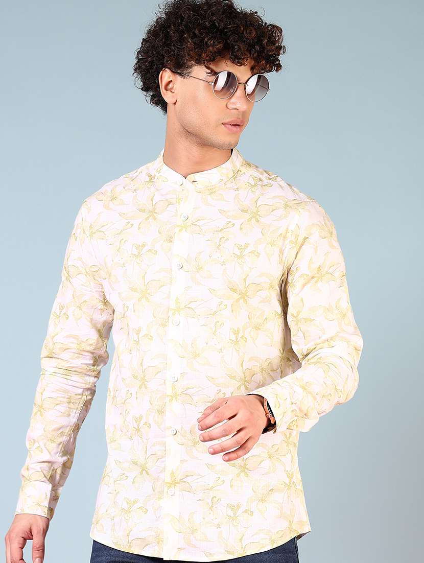 men printed mandarin neck casual shirt - 21765933 - Standard Image - 1