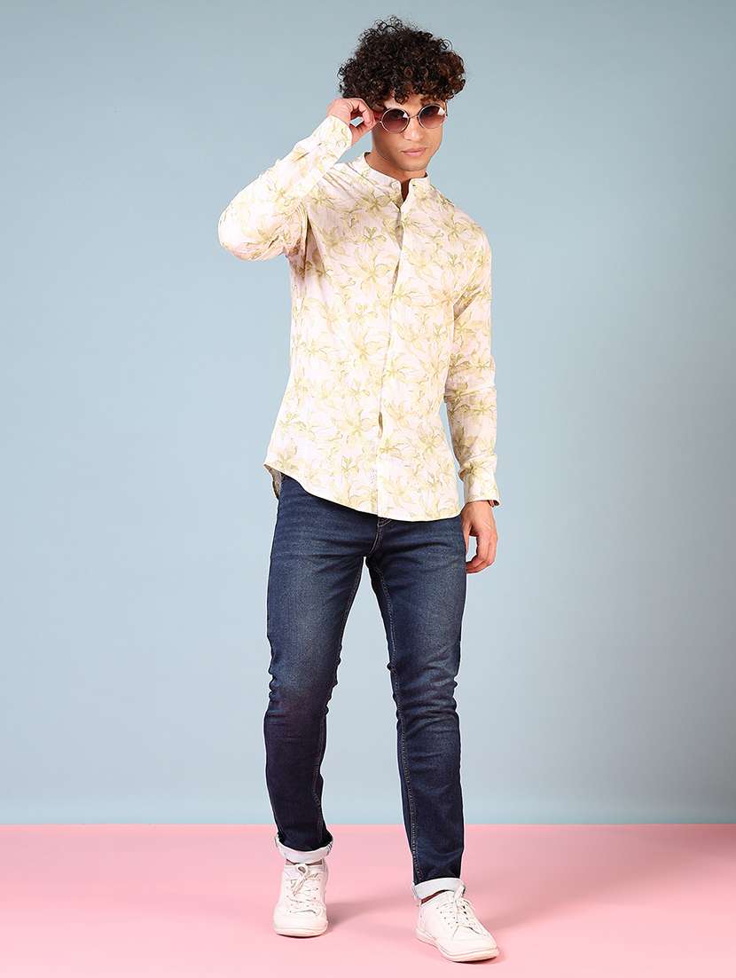 men printed mandarin neck casual shirt - 21765933 - Standard Image - 4