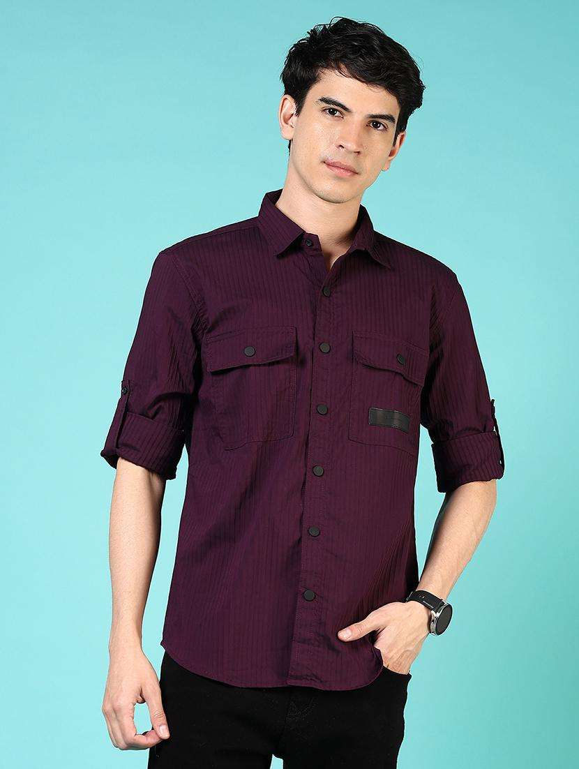 men solid long sleeve regular fit casual shirt - 21765972 - Standard Image - 1