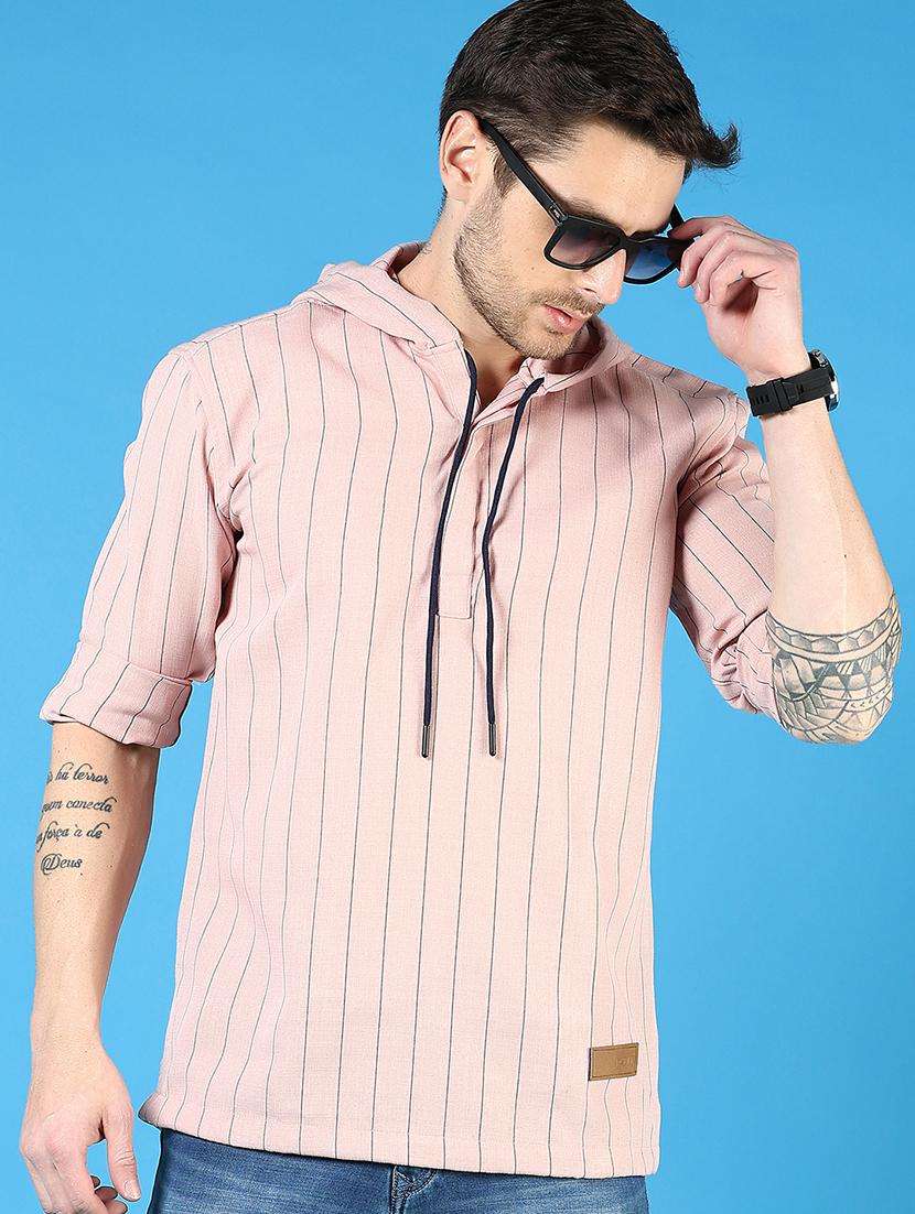 men striped long sleeve hooded t-shirt