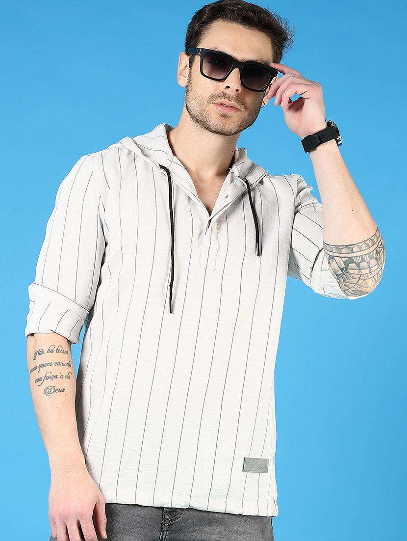 men striped long sleeve hooded t-shirt