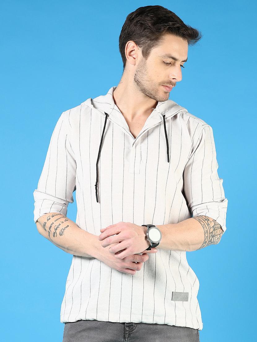 men striped long sleeve hooded t-shirt - 21765977 - Standard Image - 1