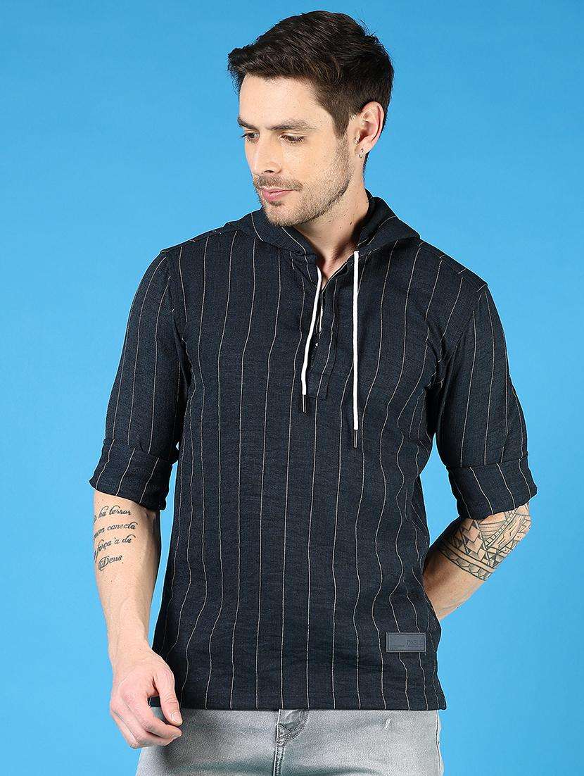 men striped long sleeve hooded t-shirt - 21765978 - Standard Image - 1