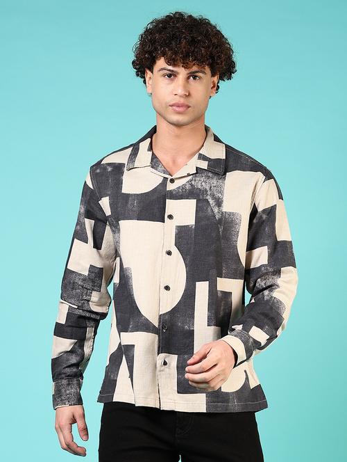 men printed collared long sleeves casual shirt - 21765982 - Standard Image - 0