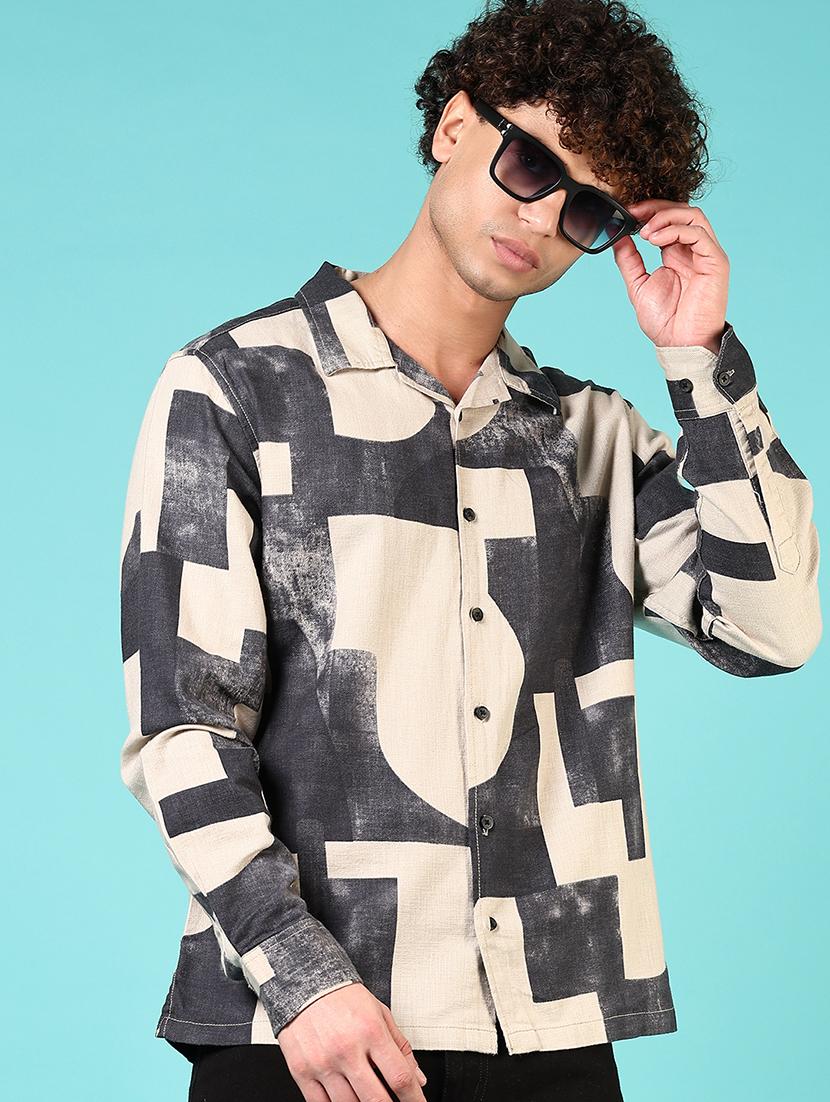 men printed collared long sleeves casual shirt - 21765982 - Standard Image - 1