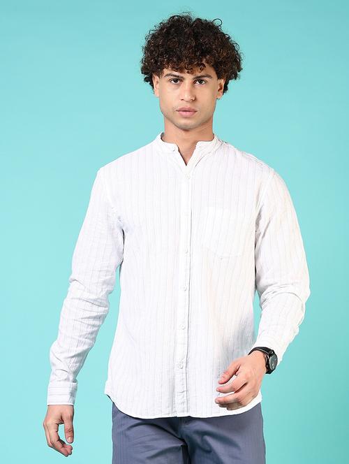 women striped mandarin neck casual shirt - 21765988 - Standard Image - 0