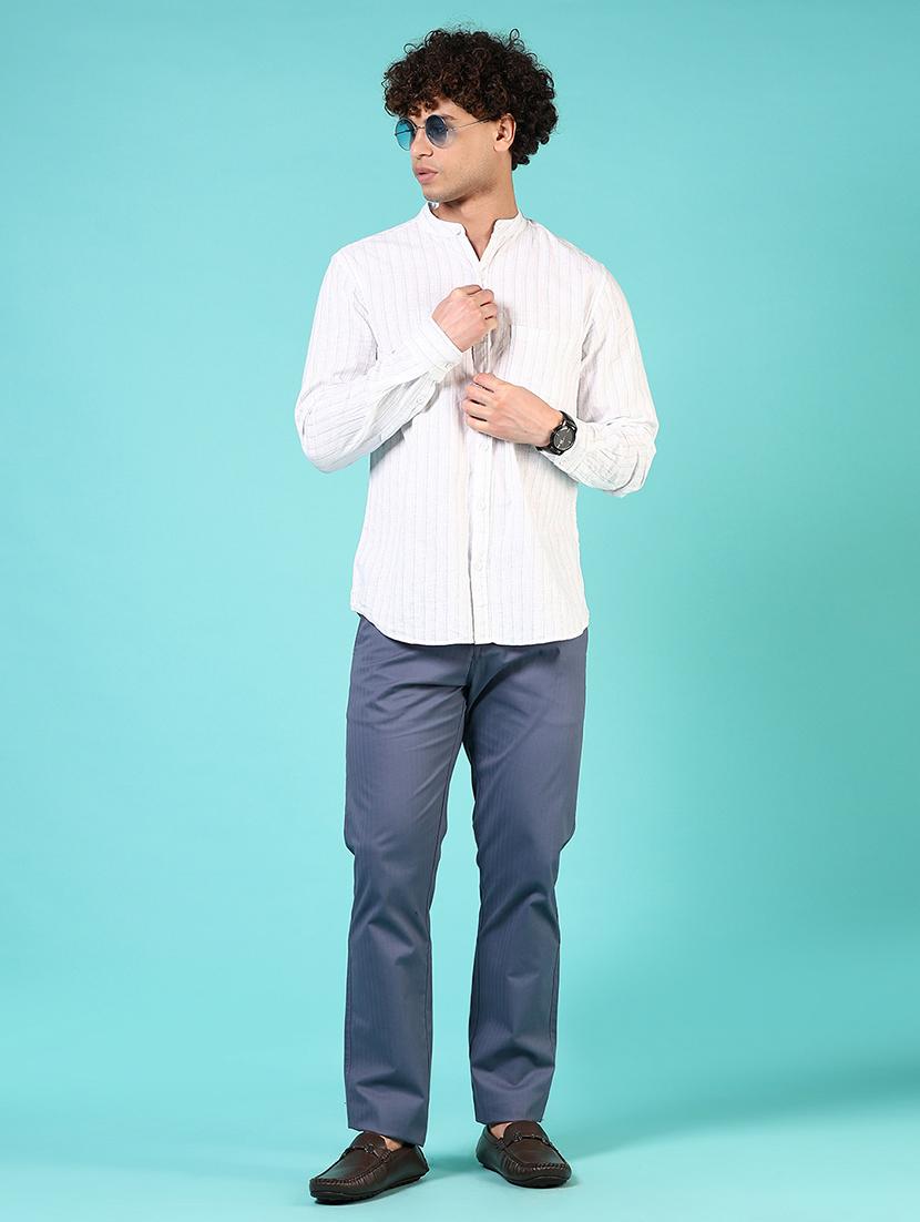 women striped mandarin neck casual shirt - 21765988 - Standard Image - 4