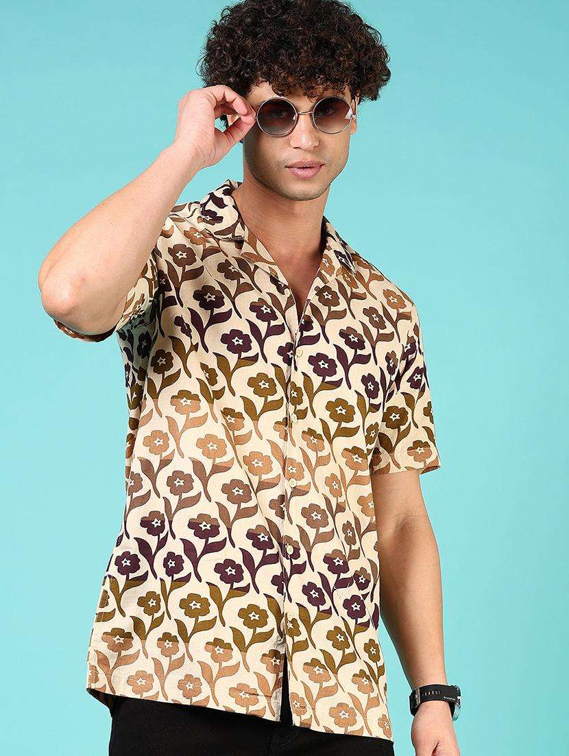 men floral short sleeve regular fit casual shirt