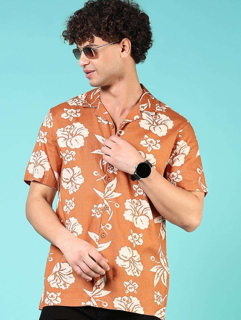 men printed short sleeve regular fit casual shirt