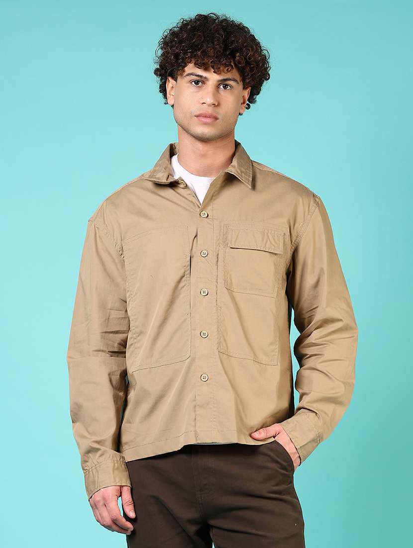 men solid collared long sleeves casual shirt