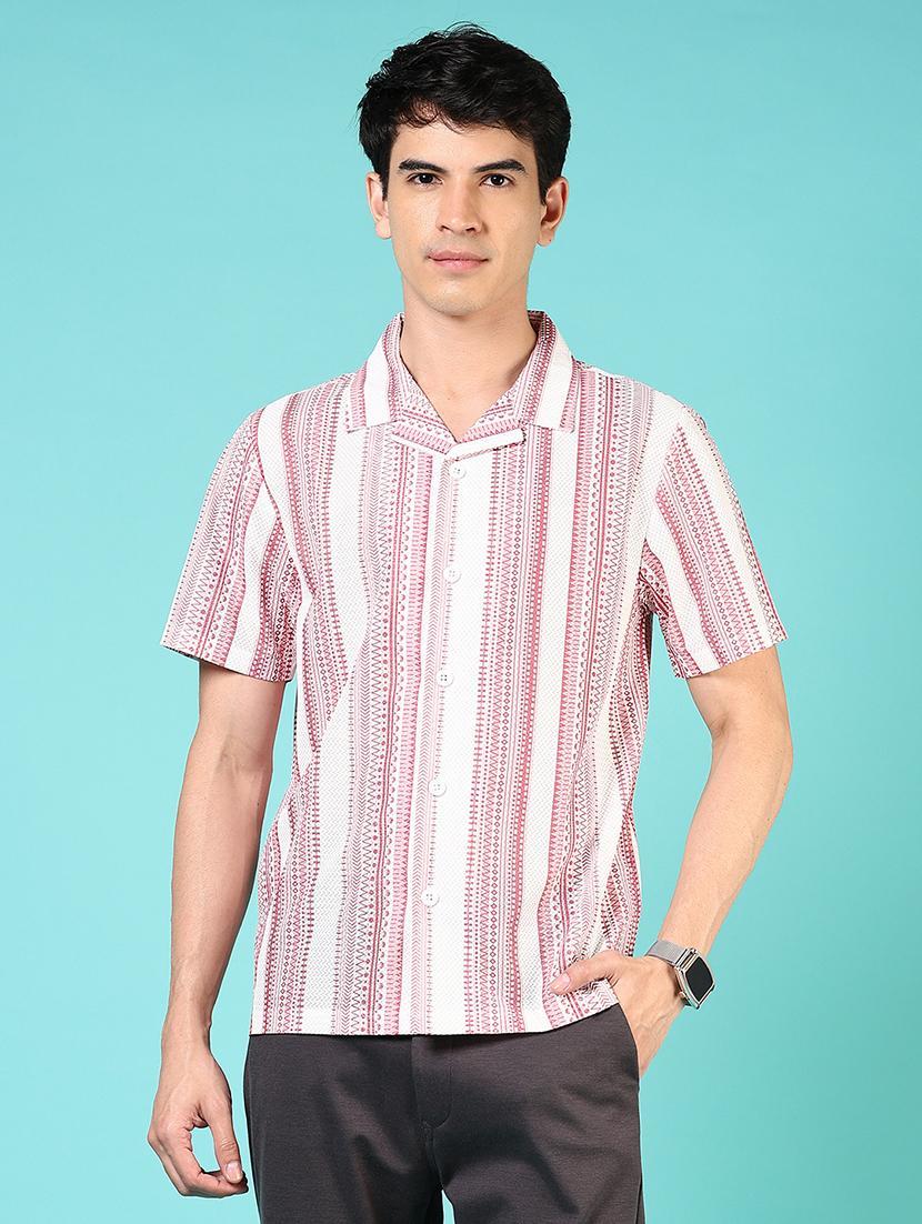 men striped short sleeve regular fit casual shirt - 21766011 - Standard Image - 1