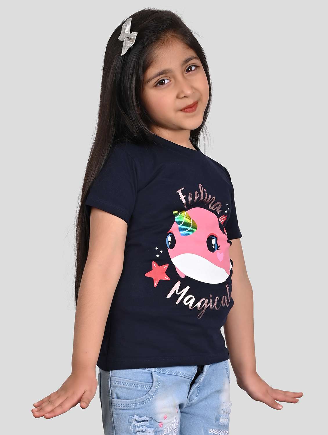 girls front print short sleeves tee