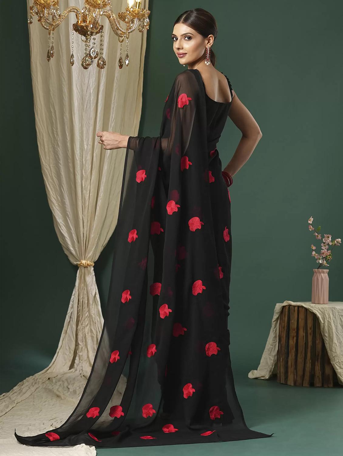 women black embroidered saree with blouse - 21766133 - Standard Image - 1