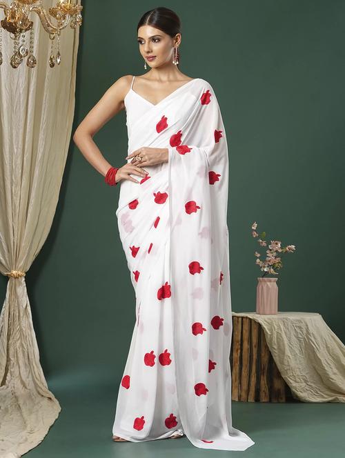 women white embroidered saree with blouse - 21766134 - Standard Image - 0
