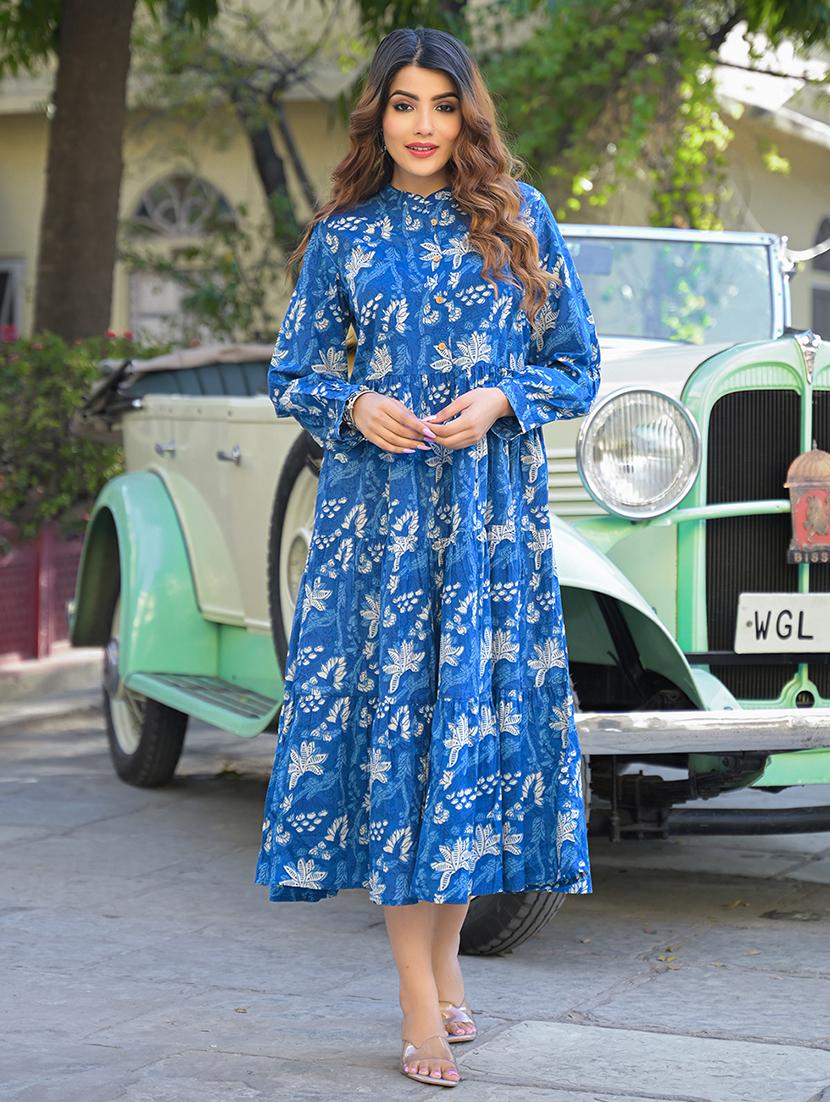women printed puff sleeves fit & flare dress - 21766186 -  Zoom Image - 0