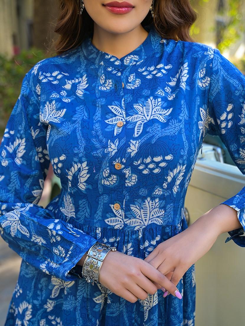 women printed puff sleeves fit & flare dress - 21766186 - Standard Image - 4