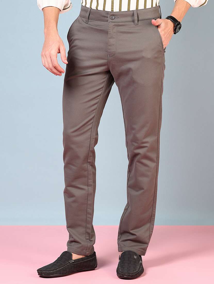 men solid mid rise flat front chinos 