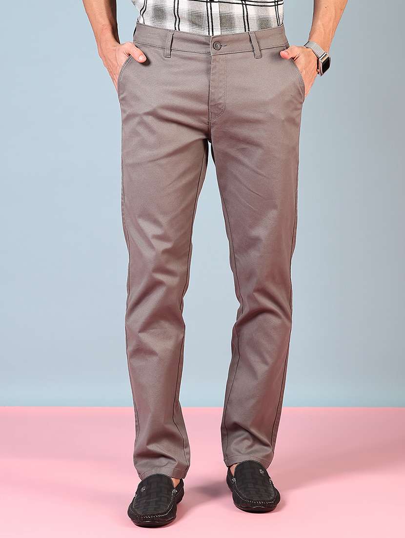 men solid mid rise flat front chinos 