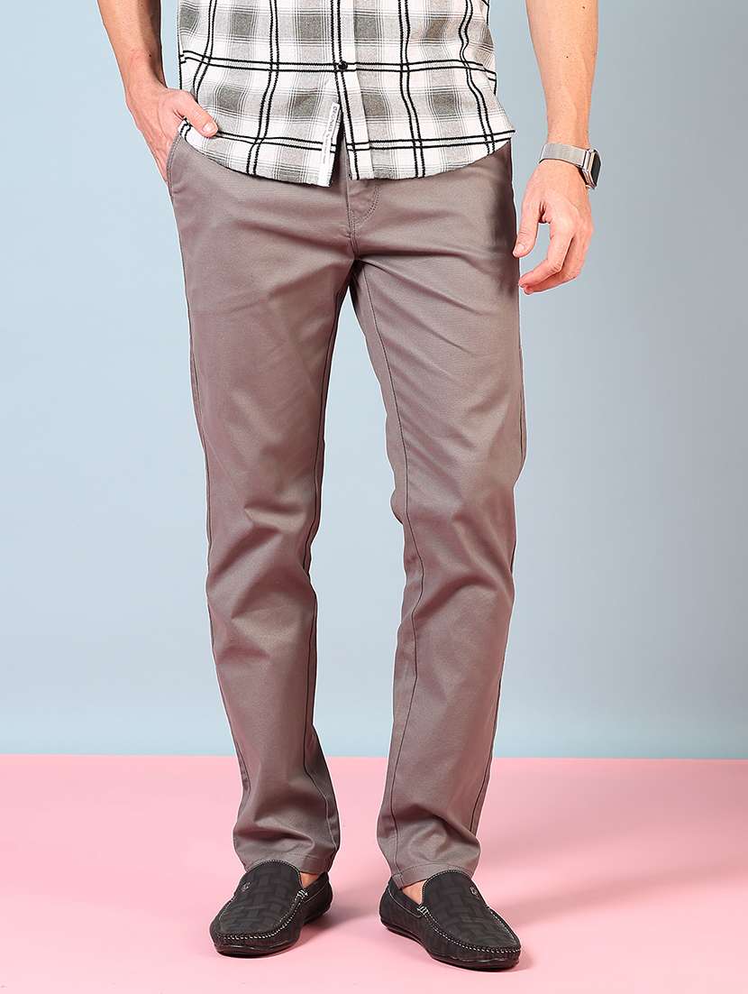 men solid mid rise flat front chinos  - 21766225 -  Standard Image - 1