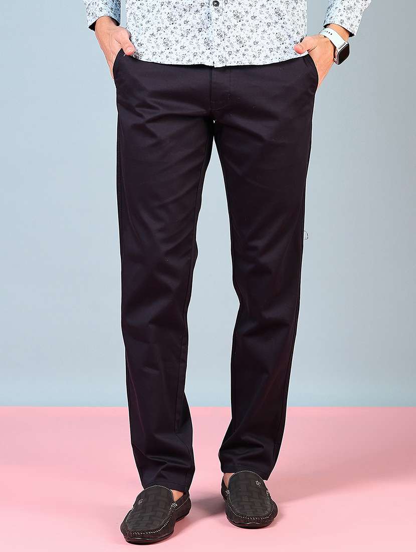 men solid mid rise flat front chinos  - 21766226 -  Standard Image - 1