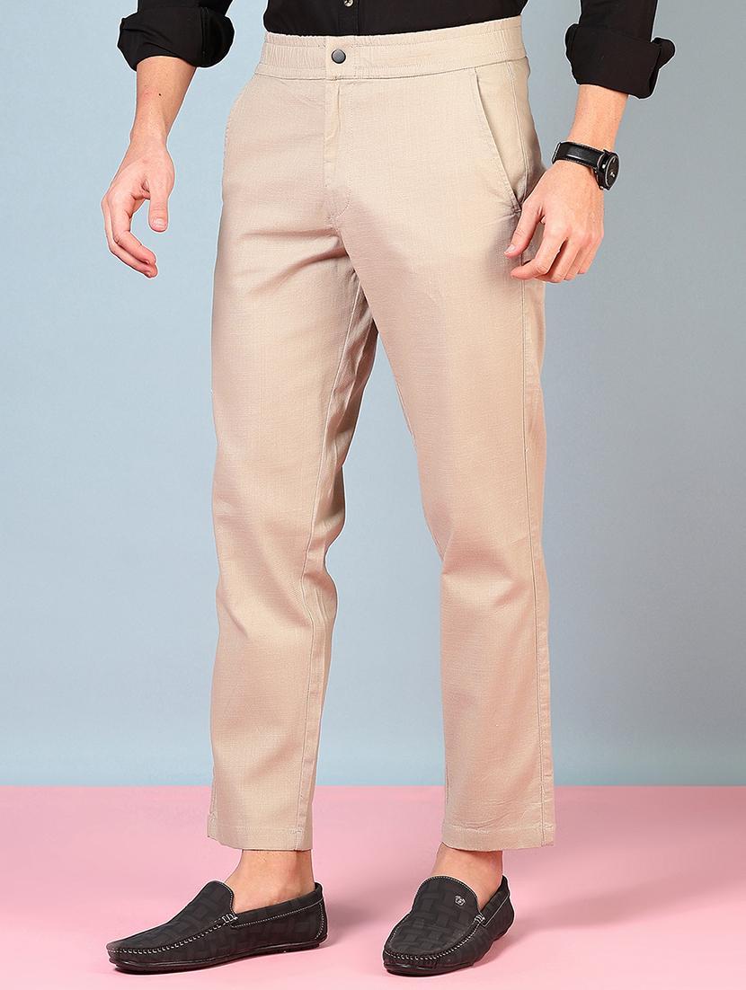 men mid rise solid flat front casual trouser - 21766232 -  Standard Image - 1