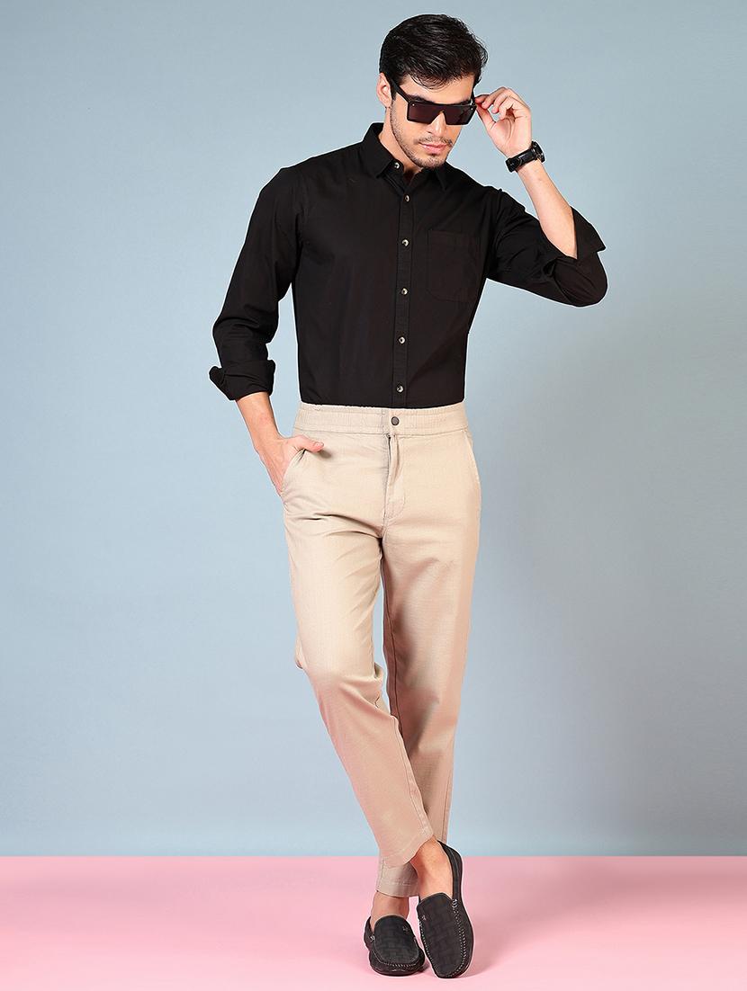 men mid rise solid flat front casual trouser - 21766232 - Standard Image - 4