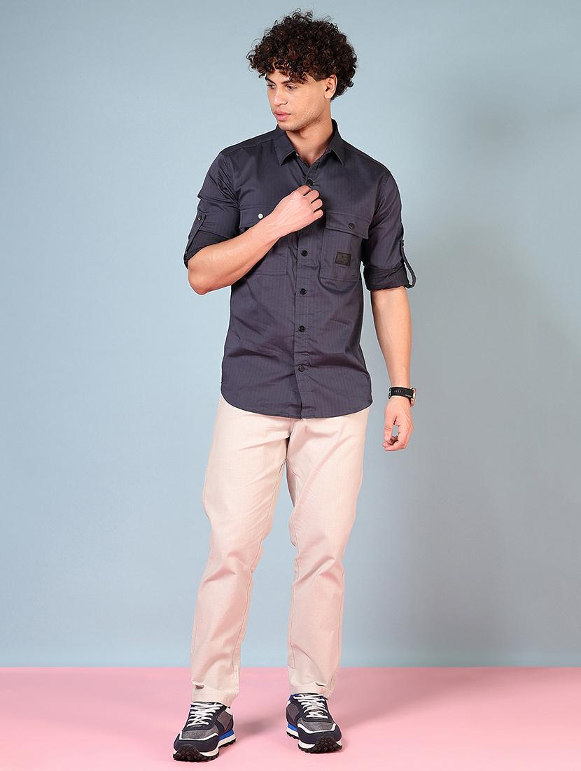 men solid mid rise flat front chinos - 21766234 - Standard Image - 4