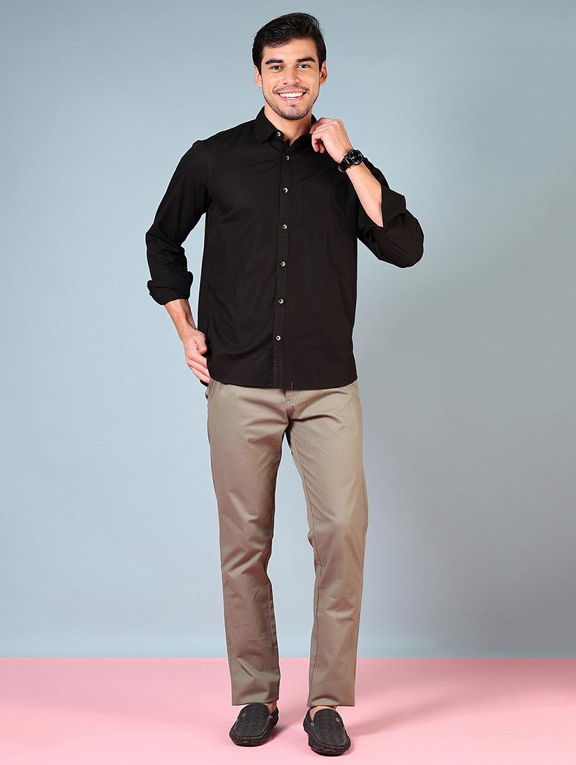 men mid rise solid flat front casual trouser - 21766237 - Standard Image - 4