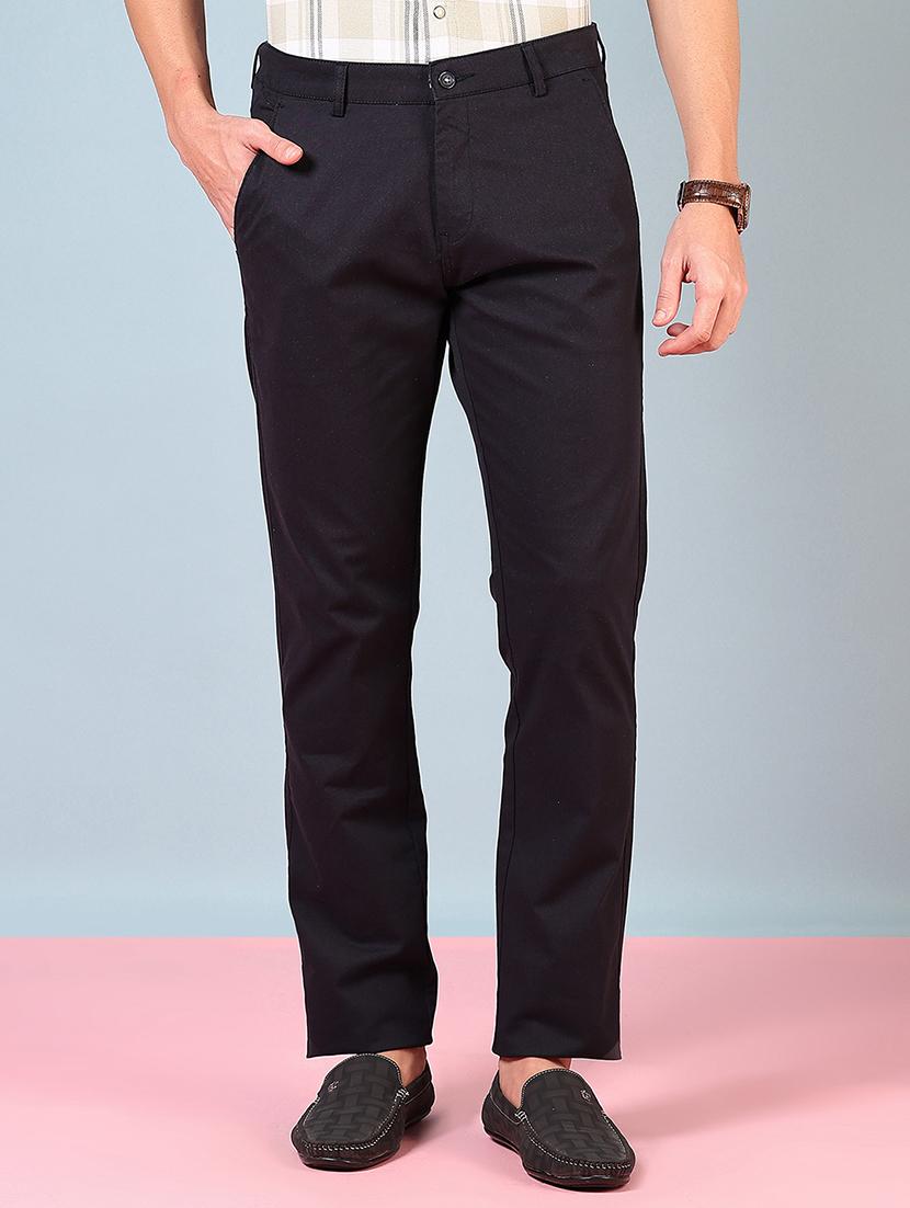 men mid rise solid flat front casual trouser