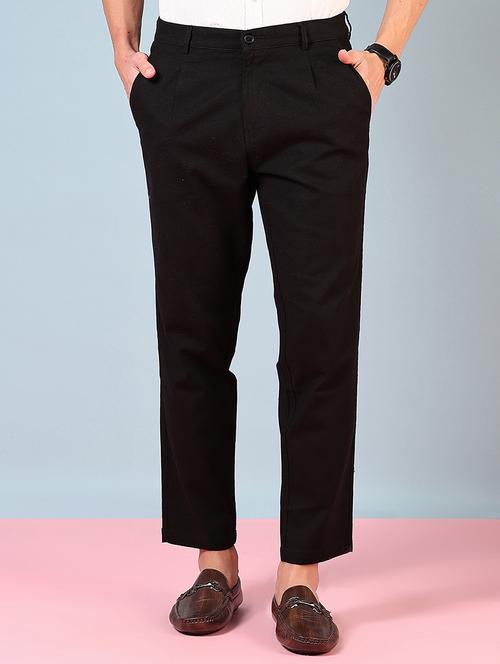 men mid rise solid flat front casual trouser - 21766239 -  Standard Image - 0
