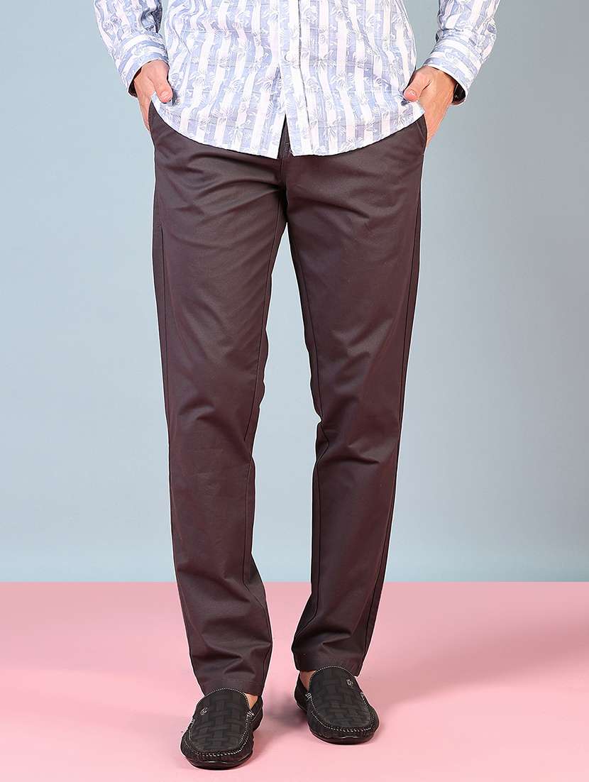 men mid rise solid flat front casual trouser - 21766241 -  Standard Image - 1