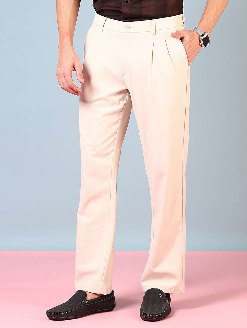 men mid rise solid pleated casual trouser - 21766242 -  Standard Image - 1
