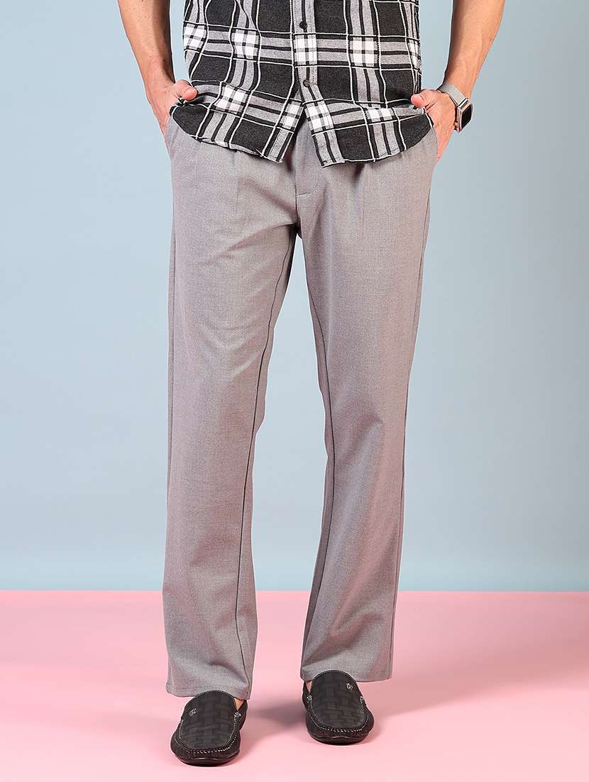 men mid rise solid pleated casual trouser - 21766244 -  Standard Image - 1