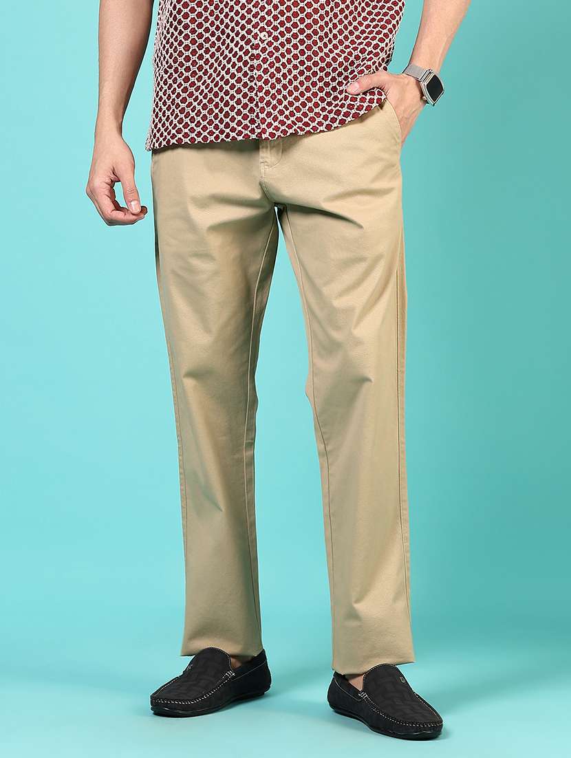 men mid rise solid flat front casual trouser - 21766247 -  Standard Image - 1