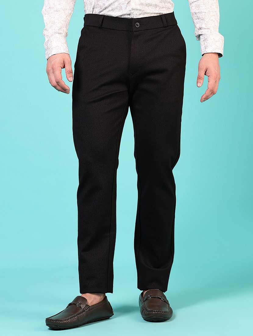 men mid rise solid flat front casual trouser - 21766248 - Zoom Image - 0