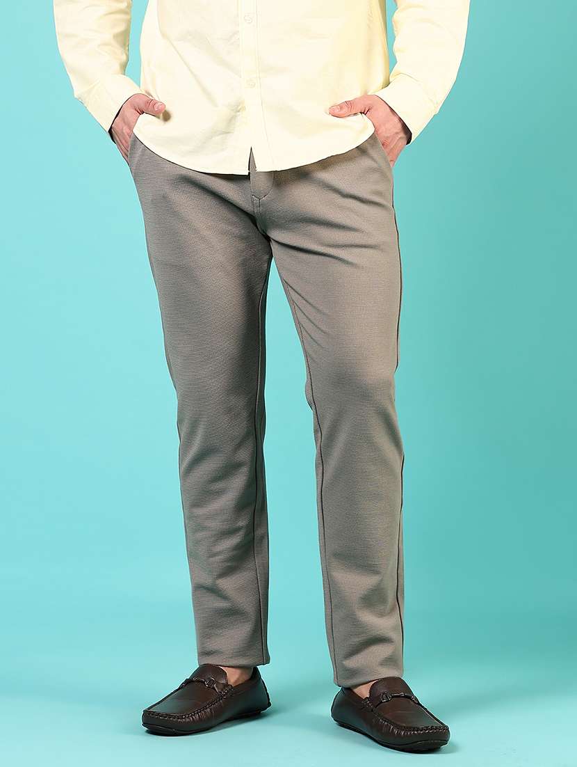 men mid rise solid flat front casual trouser - 21766253 - Standard Image - 1