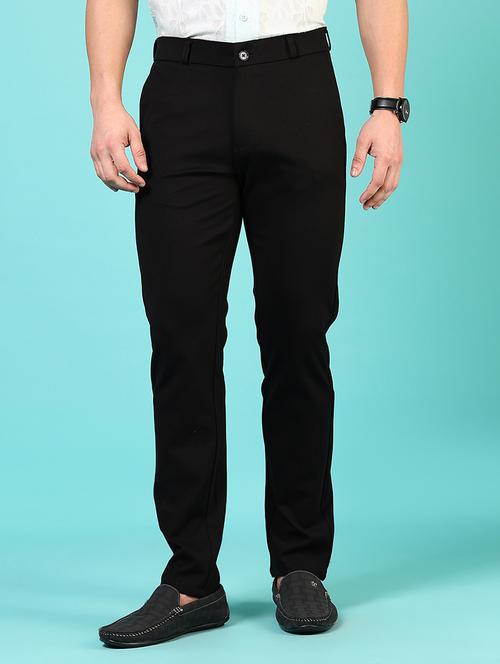 men mid rise solid flat front casual trouser - 21766255 - Standard Image - 0