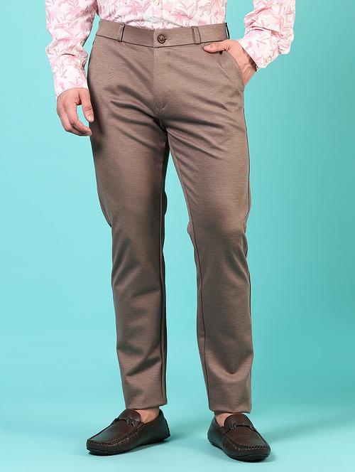 men mid rise solid flat front casual trouser - 21766256 - Standard Image - 0