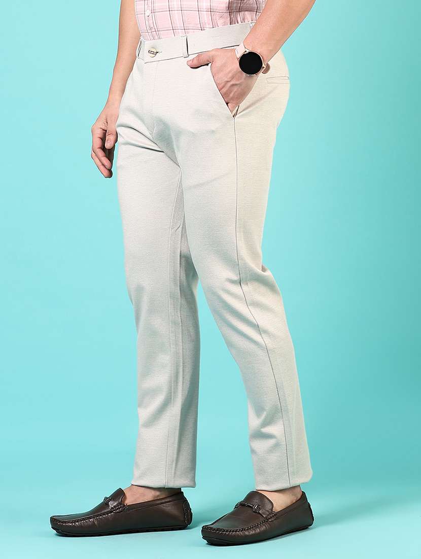 men mid rise solid flat front casual trouser - 21766257 -  Standard Image - 1