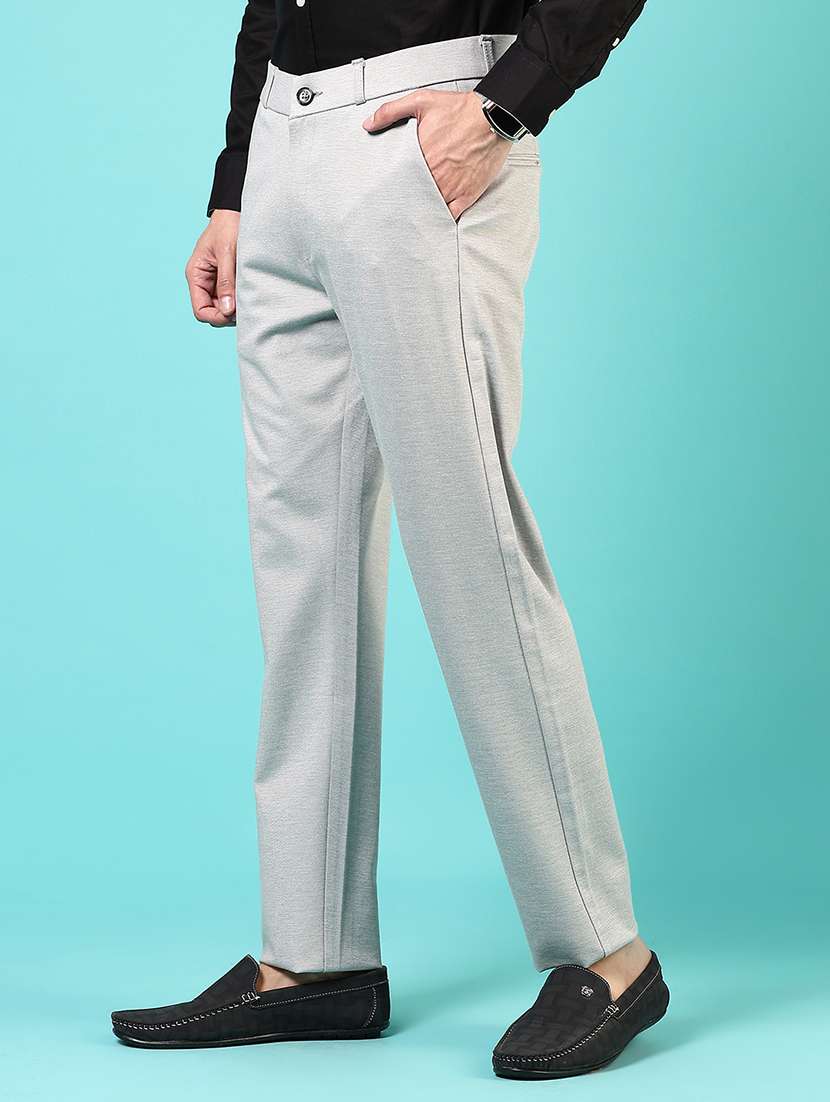 men mid rise solid flat front casual trouser - 21766259 -  Standard Image - 1