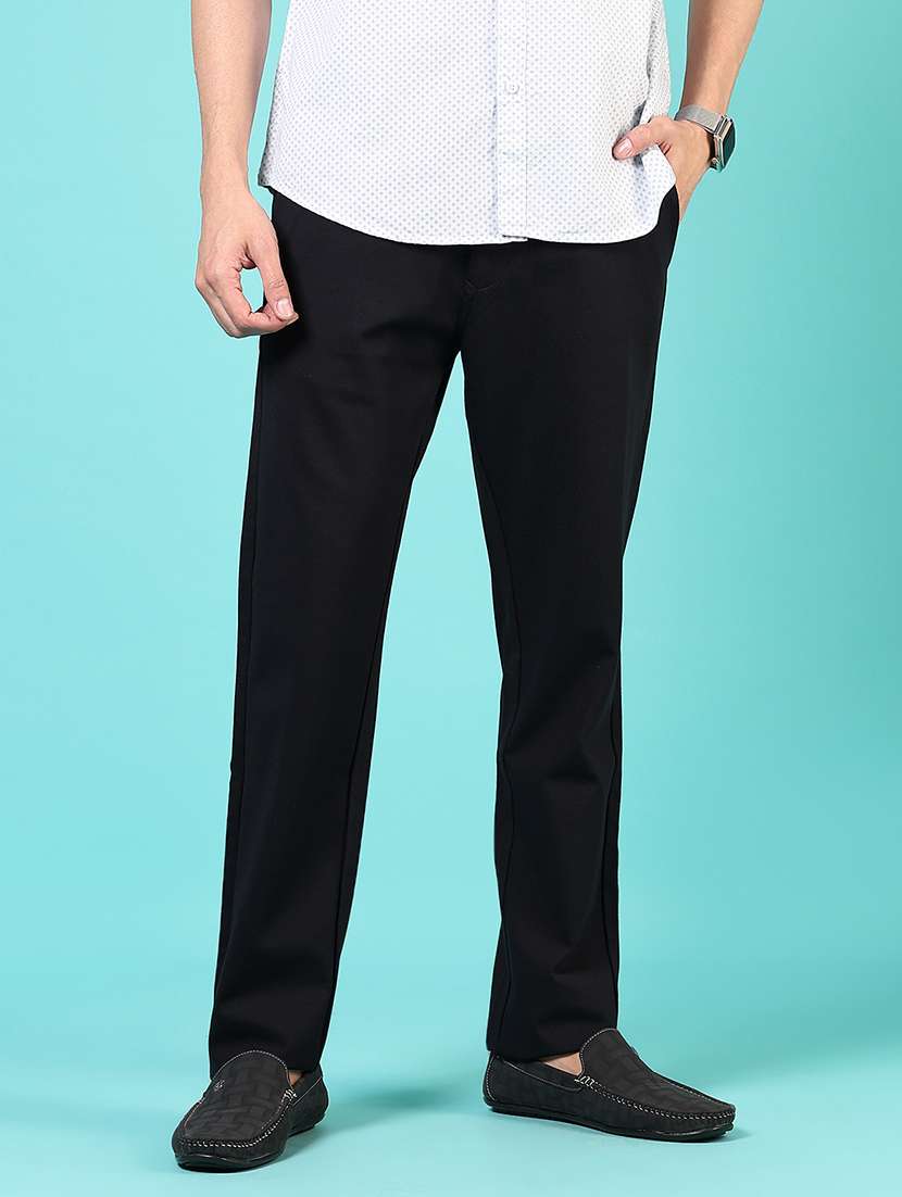 men mid rise solid flat front casual trouser - 21766260 -  Standard Image - 1