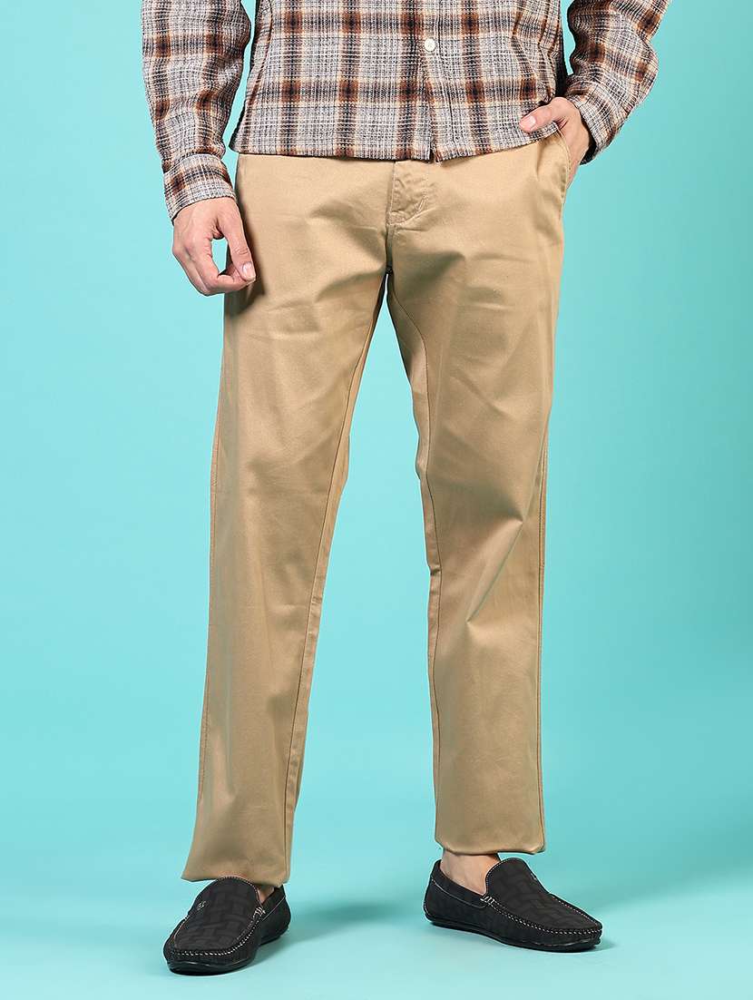 men mid rise solid flat front casual trouser - 21766261 - Standard Image - 1