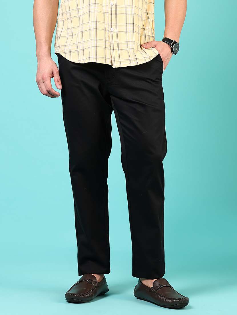 men mid rise solid flat front casual trouser - 21766265 -  Standard Image - 1