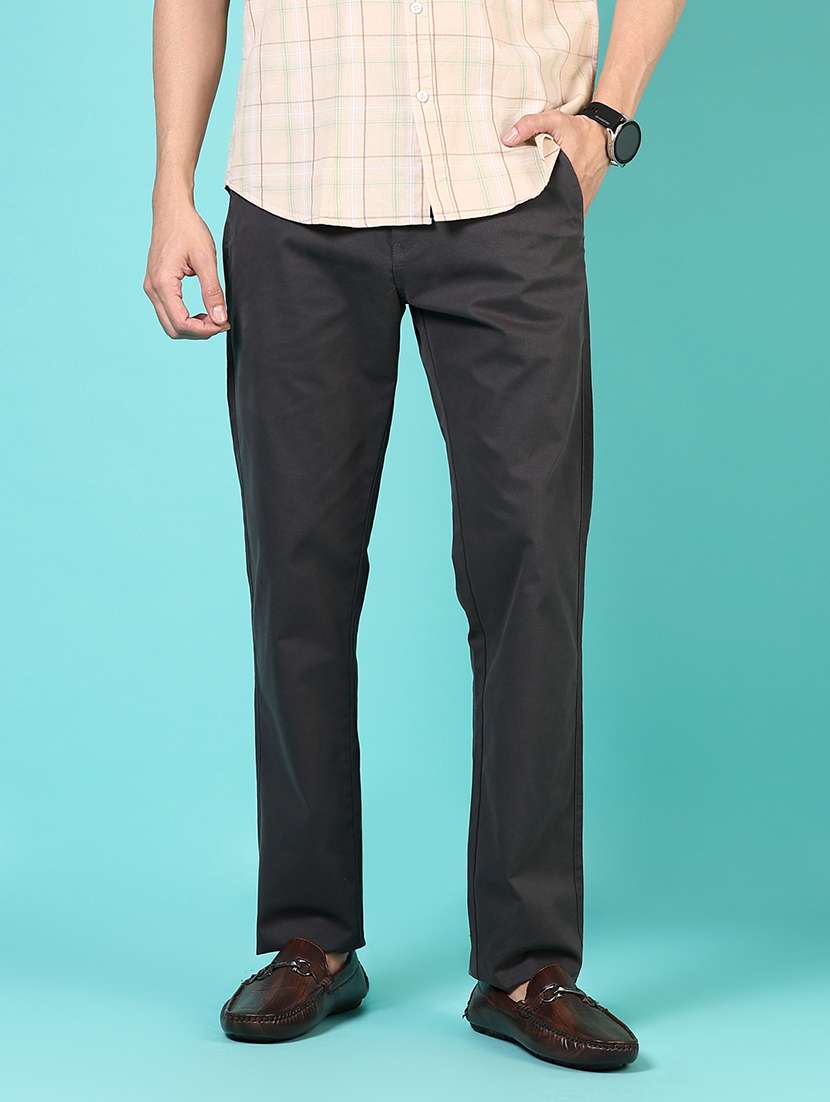 men mid rise solid flat front casual trouser - 21766276 -  Standard Image - 1
