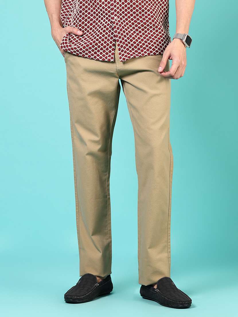 men mid rise solid flat front casual trouser - 21766279 -  Standard Image - 1