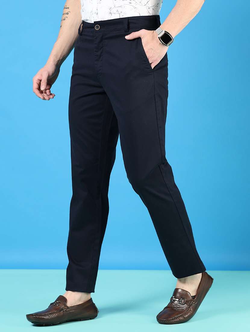 men mid rise solid flat front casual trouser - 21766282 -  Standard Image - 1