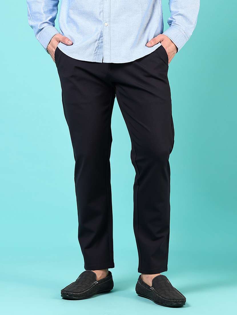 men mid rise solid flat front casual trouser - 21766284 -  Standard Image - 1